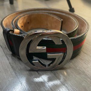 Men's Green Web Belt With G Buckle- Gucci